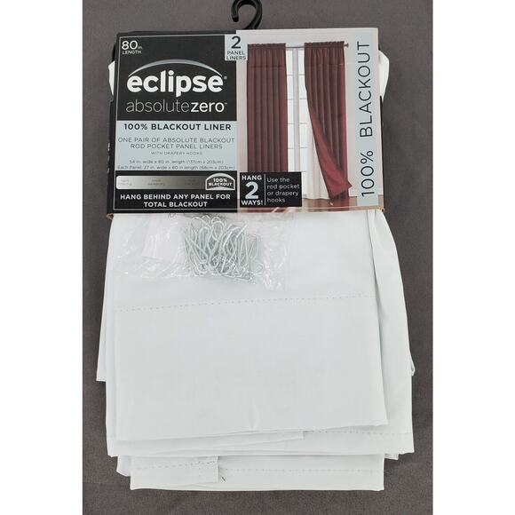 Eclipse Absolute Zero 100% Blackout Liner Panels White 27" x 80" Set Of 2 New - Picture 1 of 5